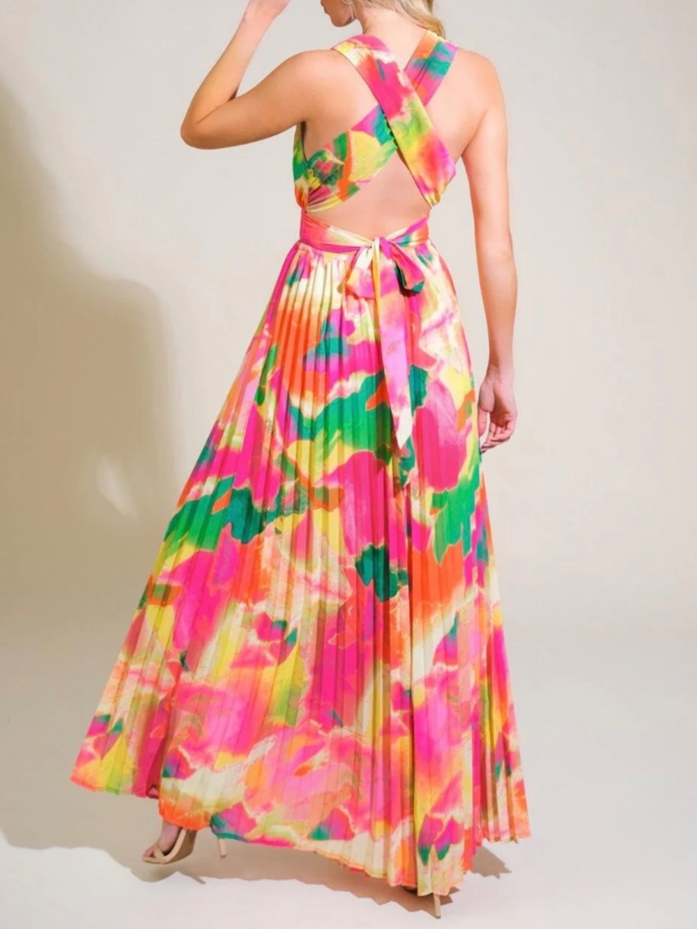 TROPICAL PRINT SLEEVELESS WIDE LEG WOVEN PLEATED JUMPSUIT SIZE MEDIUM - Picture 3 of 17